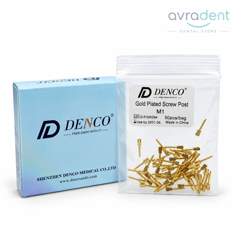 خرید و قیمت اسکرو پست دنکو روکش طلا بسته 50 عددی Denco Gold Plated Screw Post - تجهیزات دندانپزشکی اورادنت